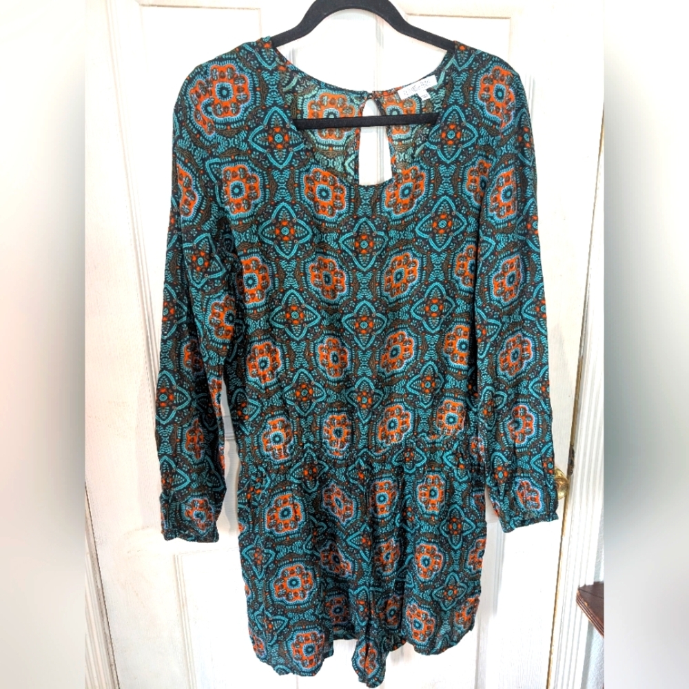 Elegant Teal and Orange Patterned romper